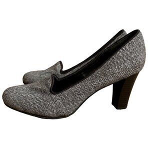 Liz Claiborne Joanne Tweed Heeled Shoes Sz 8.5 Womens 3" Heels Brown & White